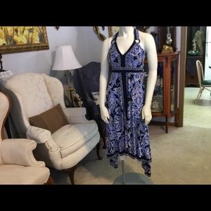 Long Blue, Tan & Black Dress